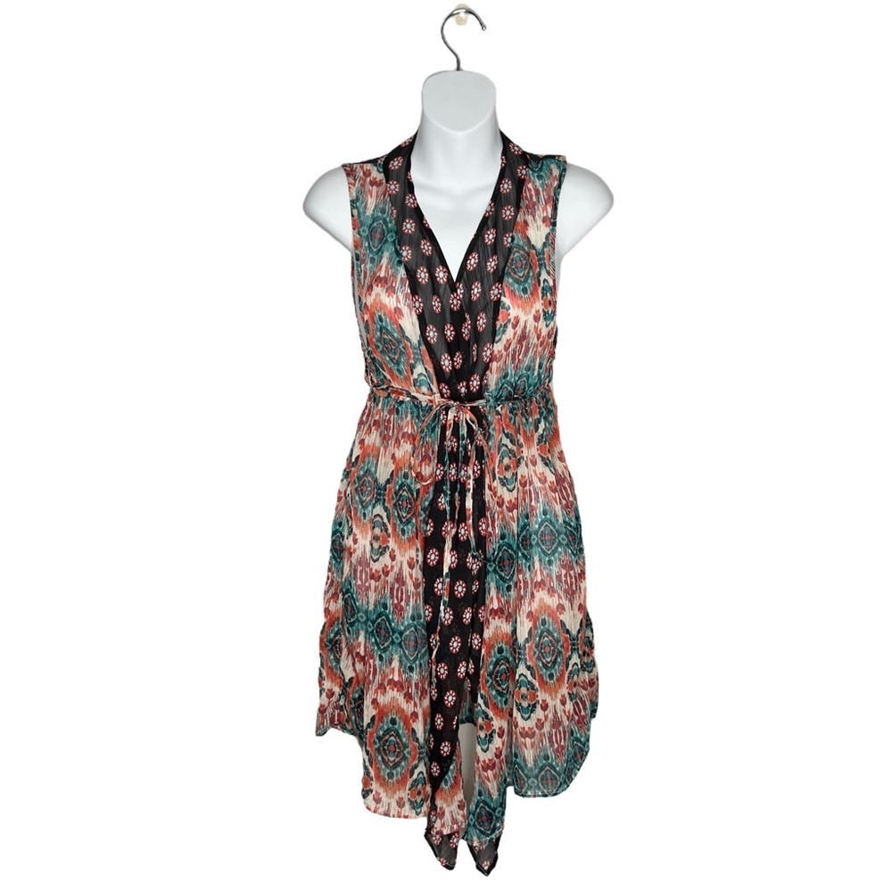 Xhilaration Boho Print Semi Sheer Sleeveless Tie Waist Duster